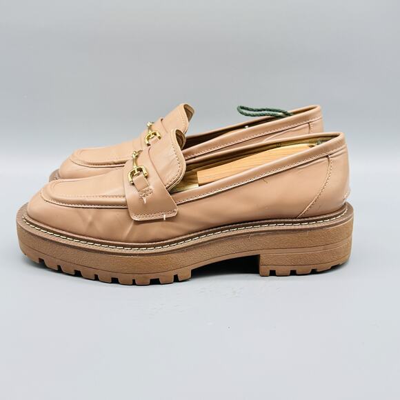 Sam Edelman Shoes Womens 7.5 Beige Lug Sole Loafers Leather Platform Gold - Picture 3 of 10